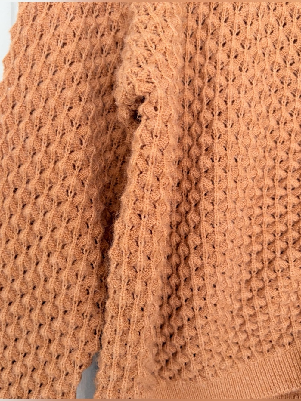 Molly Bracken Textured Popcorn Open Knit Drawstring Sweater Large Camel Apricot - Picture 6 of 9